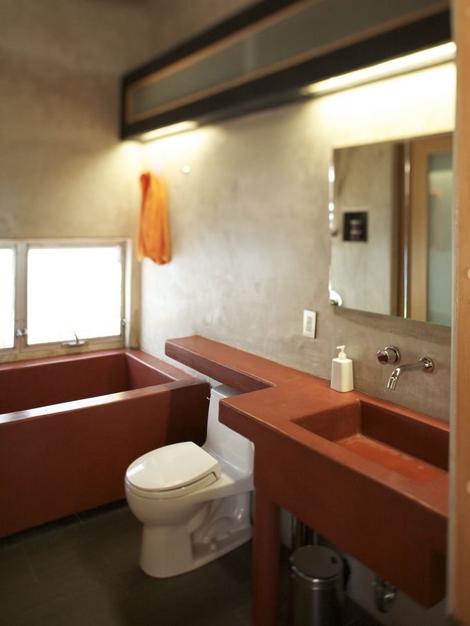 After: primary bath taken down to the joists, Old Towne Orange